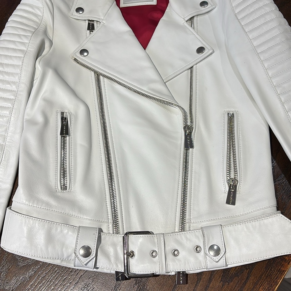 ANINE BING CASSIDY LEATHER JACKET White, Size XS